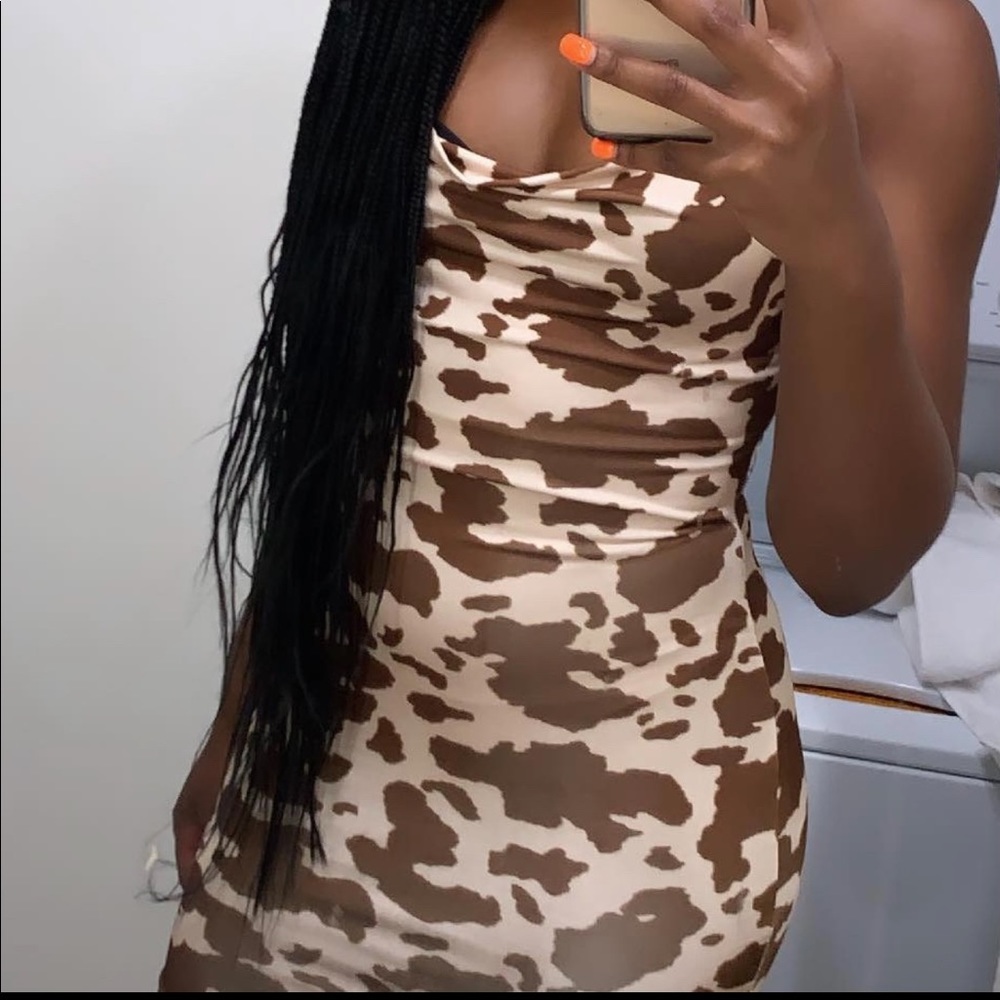 Missguided brown cow print mini dress size 6